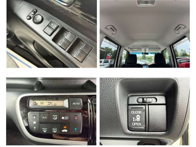 集中パワーウインドウスイッチ、きれいな天井、エアコン、左側パワースライドドア操作スイッチが装備されております。