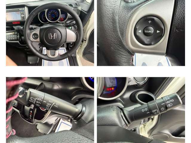 握り心地のいいステアリングとオーディオコントロールスイッチ、ワイパーレバー＆ウインカーレバーです。