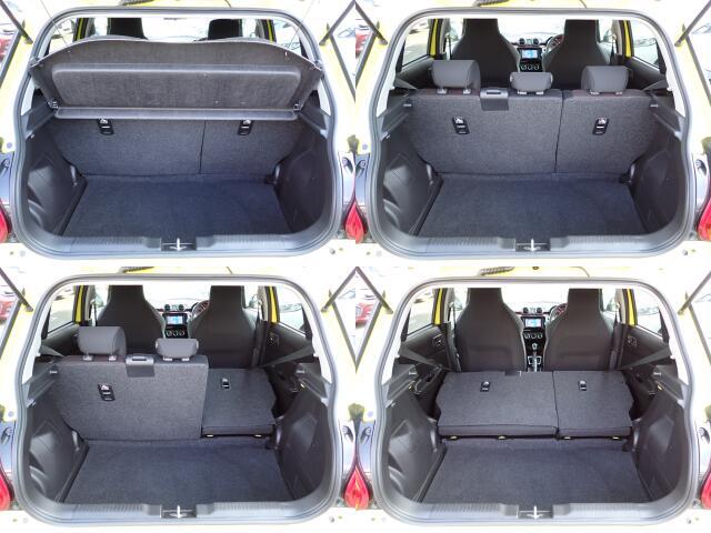 乗車人数やお荷物に応じて後部座席をセパレートに倒すことが出来ます。充分なラゲッジスペースも確保。
