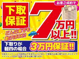 大好評！どんなお車でも動けばOK！！下取保証が復活！どれだけ年式が古くても、どれだけ過走行でも、どれだけ状態が悪くても、お車が動けば下取り金額を保証いたします！　　　　　　　　　　　　　　　　　　　　→