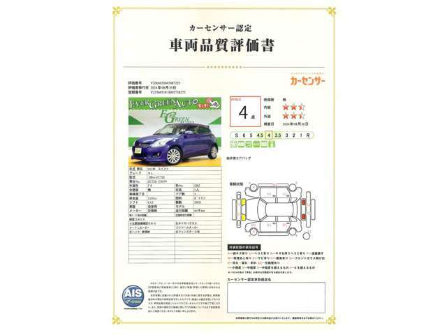 遠方の方もご安心下さい！各車両に第三者機関（AIS検査）の評価書をお付けしております！外装のキズや状態等をご提示しております。（一部検査中の車輛もあります。）