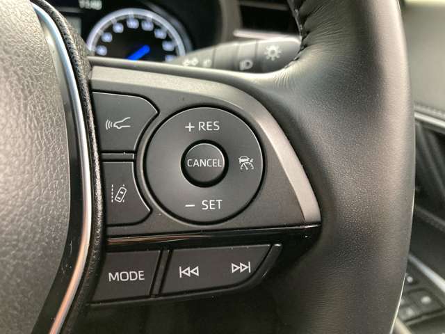 前方の車との車間を設定し、スピードを上げたり緩めたりを自動で行ってくれる追尾式の「レーダークルーズ」。上級装備の一つです！高級車にしかつかない嬉しい機能です。
