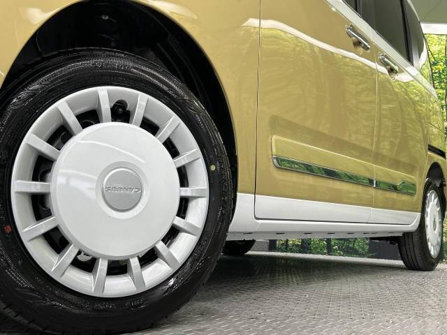 【純正14インチアルミホイール】外観にマッチした純正アルミホイールを装着しております。各種社外アルミホイールや、スタッドレスタイヤも取扱いしております。是非ご相談ください♪