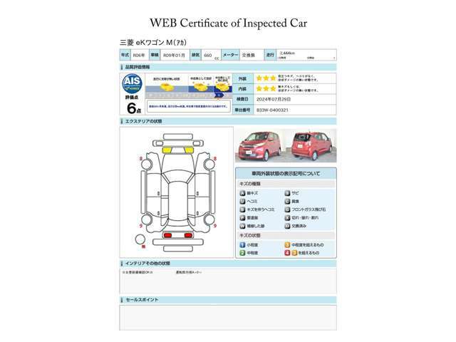 第三者評価機関「AIS社」の車両検査済み！総合評価6点（評価点はAISによるS～Rの評価で令和6年7月現在のものです）☆