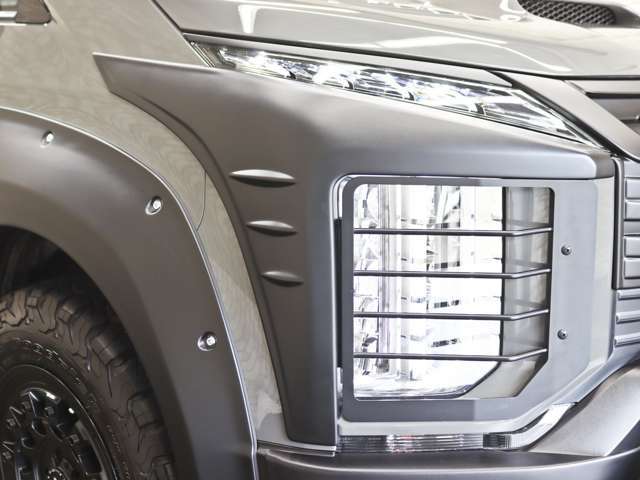 デリカをタフなファイターというイメージへと駆り立てるアイテムMADLYS　フロントノーズプロテクター鎧をマットブラク仕様に仕上げました。