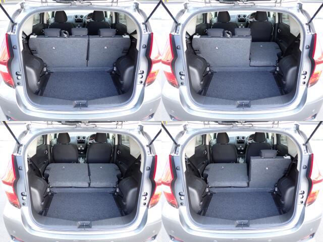 乗車人数やお荷物に応じて後部座席をセパレートに倒すことが出来ます。充分なラゲッジスペースも確保。