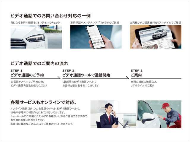 ビデオ通話にて、実車の状態確認などもしていただけます。