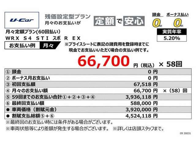 当社おすすめのお支払いプラン（残価設定型プラン）詳しくは営業スタッフまでお尋ねください