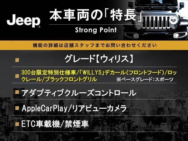 本車両の主な特徴をまとめました。上記の他にもお伝えしきれない魅力がございます。是非お気軽にお問い合わせ下さい。