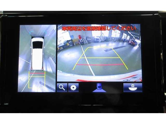 車両を上から見たような映像をナビ画面に表示するパノラミックビューモニター。