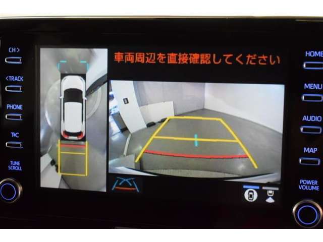 【パノラミックビュー＆バックビュー】駐車時の安全確認をする為に車両上方からの映像と後方カメラからのを同時に表示しバックガイドも付いているのでバックの苦手な方でも安心して運転出来ますよ。