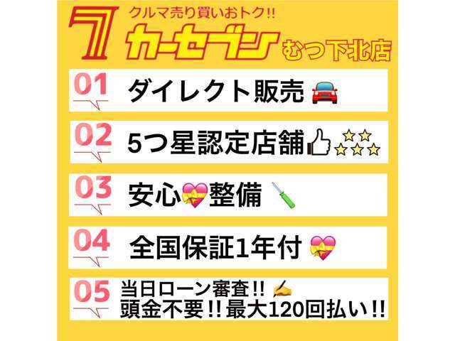 弊社のご案内です！弊社ではお客様に安心してお乗り頂けるよう、しっかり点検、整備を行っております。ローンの審査も行っておりますので、是非ご来店ください！