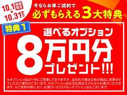 【10月限定】お車ご成約キャンペーン実施中！お車のご成約で8万円分オプションプレゼント！