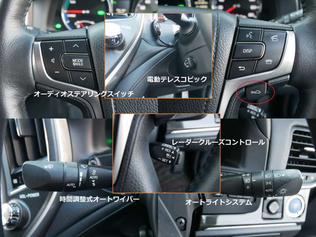 クルーズコントロールが装備されています。　前車追従型のクルーズコントロールで、100キロ走行設定中も、前車が80キロの場合は80キロ走行に変更して追従走行します。運転者の負担を軽減するシステムです。