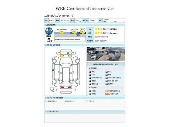 第三者評価機関「AIS社」の車両検査済み！総合評価5点（評価点はAISによるS～Rの評価で令和6年8月現在のものです）☆