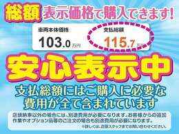 ☆総額表示には登録諸費用、税金保険など全て含まれており、お客様からの追加注文が無い限りこの総額表示価格で乗れます