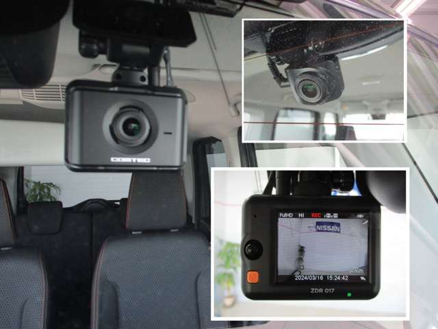 Aftermarketコムテック製ドライブレコーダー（ZDR017）前後カメラタイプ。万が一の時に証拠として使用出来るので安心です。駐車中監視モード付！