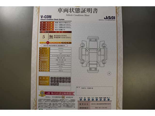 日本自動車査定協会認定検査員による車両検査済み！総合評価5点（評価点はS～Rの評価で令和5年12月現在のものです）☆