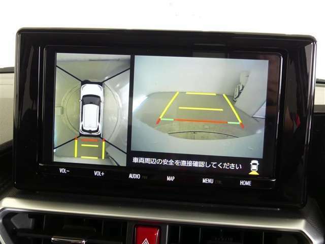 【全周囲モニター】車を上空から見下ろしたような映像をカーナビ画面に映し出し、車庫入れや縦列駐車をサポートしてくれます。