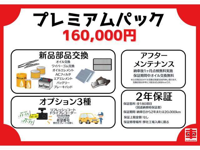 消耗部品を除いた全180項目を2年間保証！！