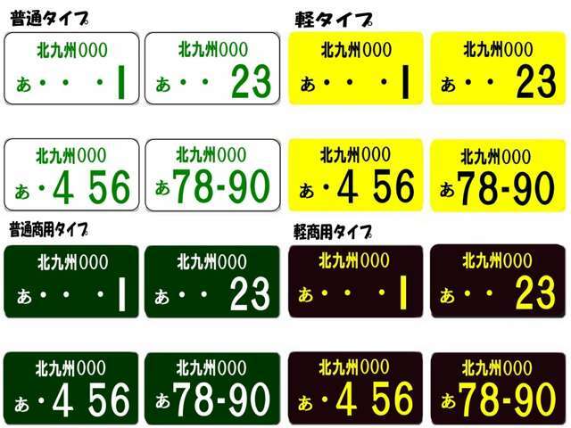 プラス1万円でお客様のお好きなナンバーをお付けします。誕生日・記念日・ラッキーナンバー等ご指定ください。※遠方のお客様や番号によっては取得できない場合もございます。