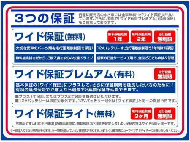 ワイド保証1年走行距離無制限！で付いておりますのでご購入後も安心・安全なカーライフをお楽しみください◎