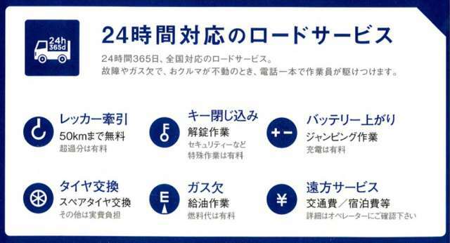 1年間のロードサービス付き。突然のトラブルも安心してください。