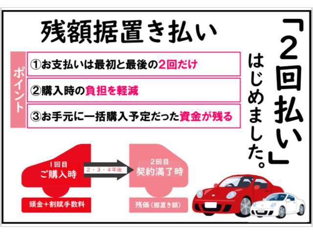 お客様にあった最適なプランをご提案します。　　　新しい買い方【2回払い】はじめました。