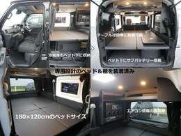 ベッドマットの中央部に長方形の延長マットを設置する事で180×120のベッドサイズを実現しました。マット厚みも25ミリありますので大人2人が快適に就寝可能となっております。