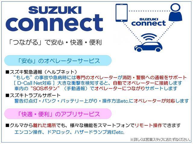 対応車種なので会員になると、スズキの新しいサービス『スズキコネクト』があなたのカーライフをサポートしてくれます♪♪いざという時、とっても便利！！詳しくはスタッフまで。