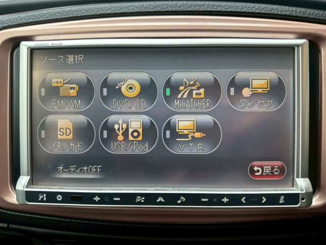 ETC　バックカメラ　ナビ　TV　アルミホイール　オートライト　スマートキー　電動格納ミラー　CVT　盗難防止システム　衝突安全ボディ　ABS　CD　DVD再生　USB　エアコン　パワーステアリング