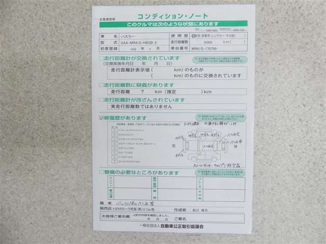 コンディションノート付きです。車両の詳細が乗っています！！