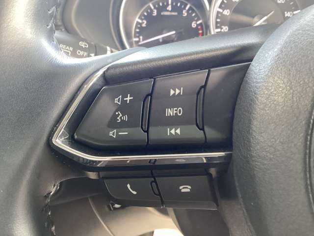 品質感高いステアリングスイッチ。左側はオーディオコントロールスイッチ。