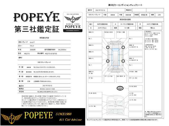 POPEYEの第三社カーコンディションチェックシート