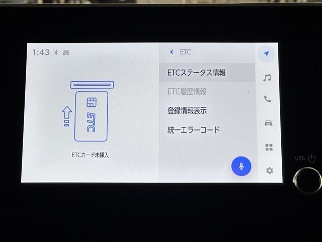 ナビ画面に連動したETCを装備しています。　過去に利用した利用料金も一目で分かって、とっても便利です。　ETCの抜き忘れ、挿し忘れも警告してくれるので安心ですね。