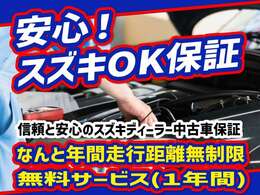 スズキOK保証が付いているので、1年間走行距離無制限で保証いたします。