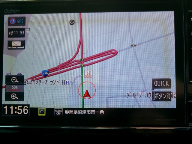 ホンダ純正ナビGathers(VXU-195NBi)を搭載。知らない、初めての道でも安心。メーカーオプションのフルセグTVやDVD再生、Blurtoothも使用できます。