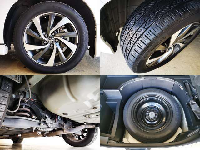 パンク修理キットも良いですが　もしもの時はスペアタイヤ・・・安心ですね　タイヤの溝も下回りも問題無