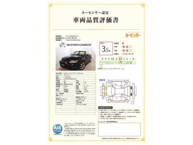 第三者検査専門機関AISによる厳正な車両検査を受けております。