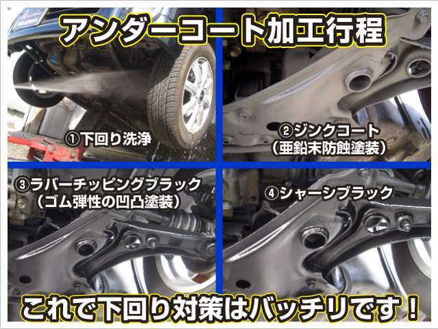 洗浄から3工程の塗装状態を撮影しました。これで下回りの錆対策はバッチリです！北海道にはかなりお勧めです！