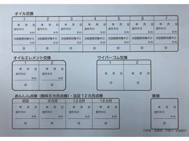 Bプラン画像：お得なメンテナンスパックの内容/オイル交換7回・オイルエレメント2回・ワイパーゴム交換2回・1ヶ月点検・6ヶ月点検・12ヶ月点検・18ヶ月点検・車検