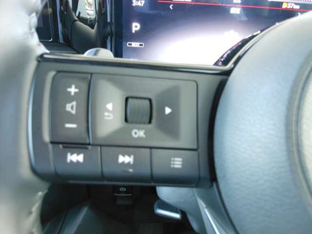 ハンドル左側にオーディオスイッチとメーター内のディスプレイコントロールのスイッチがあります。