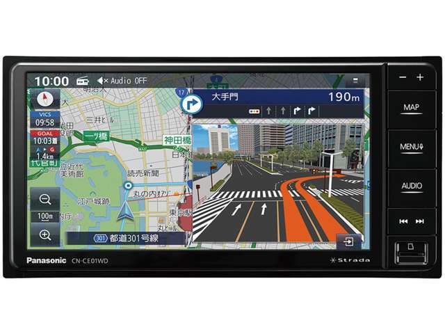 パナソニック・ストラーダ最新モデルメモリーナビCN-CE01WD（フルセグTV、アップルカープレイ＆アンドロイドオート対応、ブルートゥースオーディオ＆ハンズフリー電話、等付）をお付けするプランです。