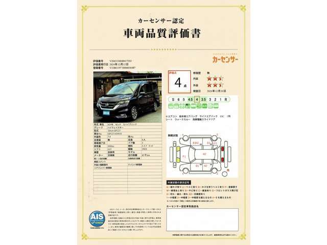 カーセンサー車輌品質評価証です。