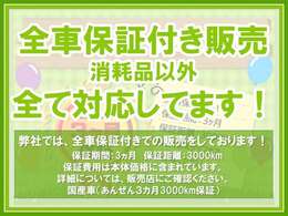 全車保証付き！！3ヶ月3000km保証　消耗品以外全て保証いたします！！