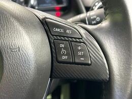 【クルーズコントロール】高速道路もラクラク走行。アクセルを離しても一定速度で走行ができ、長距離運転時の負担を軽減！加速・減速も簡単なスイッチ操作で調整できます。