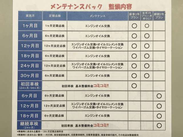 メンテナンススケジュール表です。今後のメンテナンス内容や費用を知っておきたい方必見です。