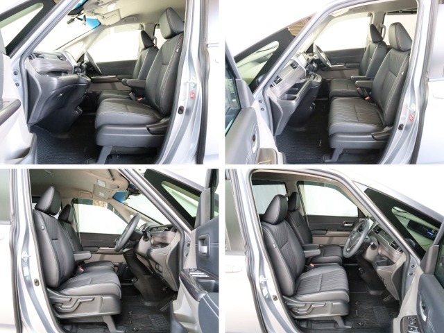 運転席・助手席はキャプテンシート。アームレストも標準装備。運転席には、シートの高さを調整出来るシートアジャスターも装備されています。