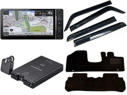 【お得な7インチ4点オプション】ワイド地デジナビ・ブルートゥース/ETC/ドアバイザー/フロアマット。ナビはハンズフリー機能付きでスマホ連動CD、DVD再生、録音可。画像のパーツはオプションで143,000円工賃込み