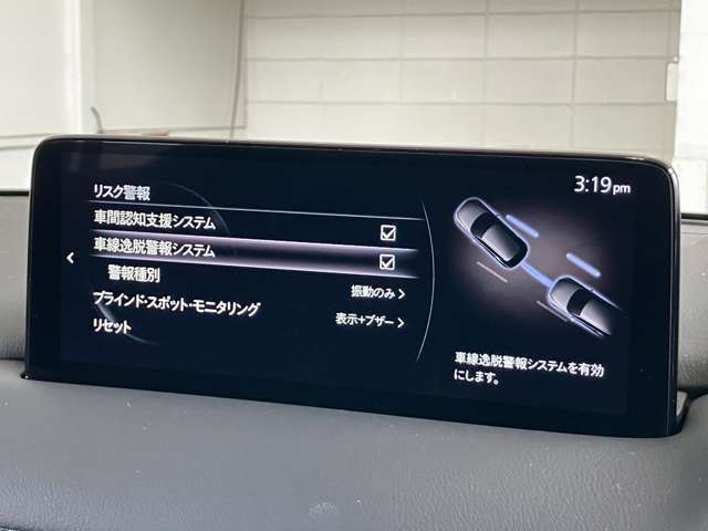 【LDWS】カメラと車線認識を利用し、はみ出し警報や操舵支援を自動で行います。長時間の運転の疲労軽減や、事故リスクの軽減したします。